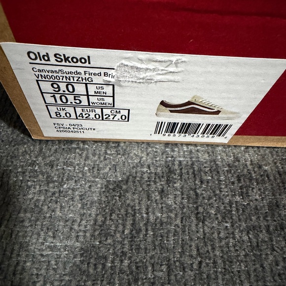Vans Old Skool Canvas Suede Fire Brick White and Rust Mens 9 Womens 10.5 New - Picture 7 of 8
